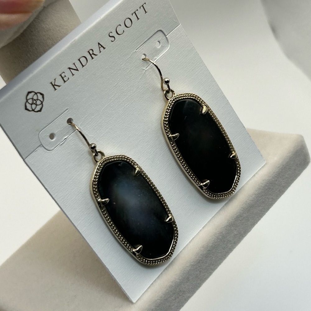 Kendra Scott Elle Earrings Black Iridescent 1.5" Drop & Pouch - Picture 2 of 10
